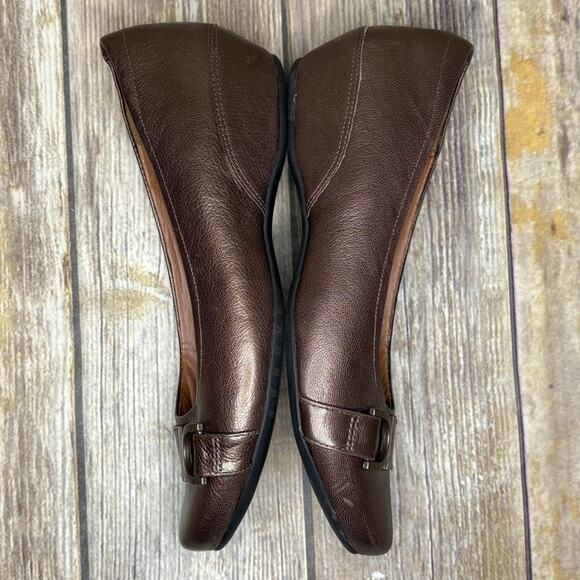 Clarks Concert Band Preppy Brown Metallic Leather Wedge Flat Womens Sz 6.5M - Picture 6 of 9